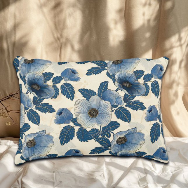 Blue Floral Gold Glitzer Japanisch Ukiyo-e Dekokissen (Von Creator hochgeladen)