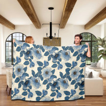 Blue Floral Gold Glitzer Japanisch Ukiyo-e