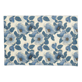 Blue Floral Gold Glitzer Japanisch Ukiyo-e Kissenbezug