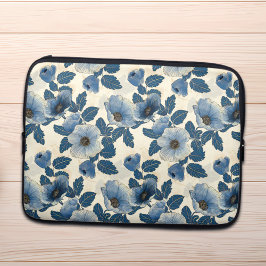 Blue Floral Gold Glitzer Japanisch Ukiyo-e Laptopschutzhülle