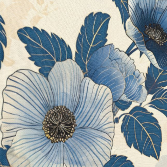 Blue Floral Gold Glitzer Japanisch Ukiyo-e Tapete (Naht)