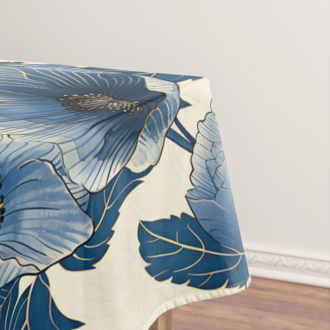 Blue Floral Gold Glitzer Japanisch Ukiyo-e Tischdecke (Beispiel)