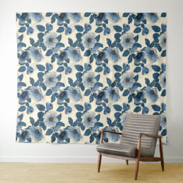 Blue Floral Gold Glitzer Japanisch Ukiyo-e Wandteppich