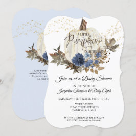 Blue Floral Gold White Pumpkin Baby Dusche Einladung