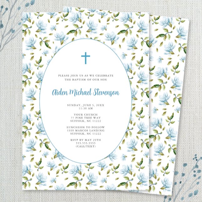 Blue Floral Grandmillenial baptism invitation Einladung (Von Creator hochgeladen)