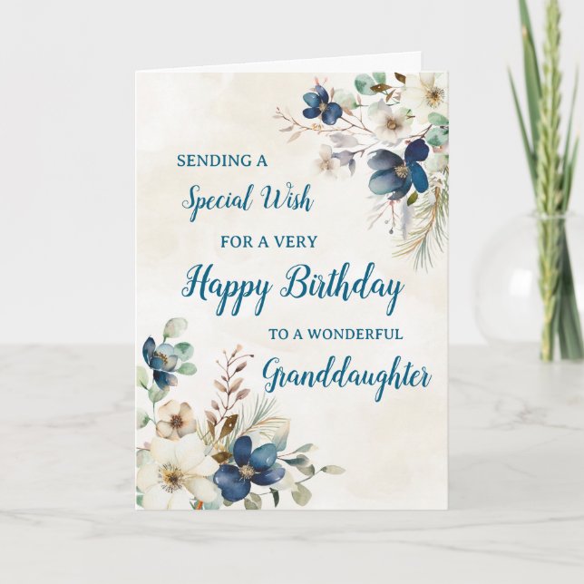 Blue Floral Grandtochter Geburtstagskarte Karte (Vorderseite)