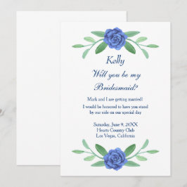 Blue Floral Greenerity Foliage Bridesmaid Card Einladung
