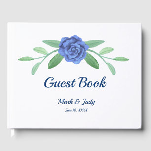 Blue Floral Greenery Foliage Mariage Livre d'or