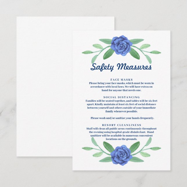 Blue Floral Greenery Foliage Safety Measures Card (Vorne/Hinten)
