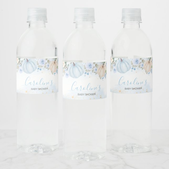 Blue Floral Greenery Little Pumpkin Baby Dusche (Flaschen)