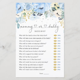 Blue Floral Guess Who Baby Showspiele Flat Paper