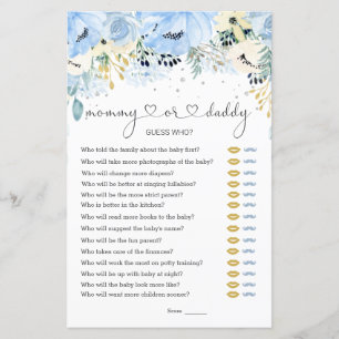 Blue Floral Guess Who Baby Showspiele Flat Paper
