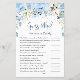Blue Floral Guess Who Baby Showspiele Flat Paper