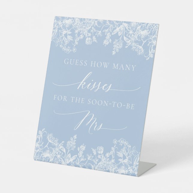 Blue Floral Guess Wie viele Kisses Brautparty Sockelschild (Vorderseite)