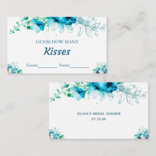 Blue Floral Guess Wie viele Kisses Bridal Game Begleitkarte