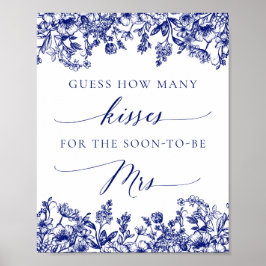Blue Floral Guess wie viele Kisses Bridal Sign Poster