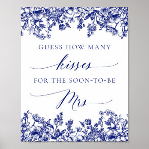 Blue Floral Guess wie viele Kisses Bridal Sign Poster