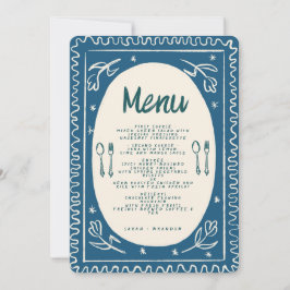 Blue Floral Handwriting Modern Wedding Menu Invi Einladung