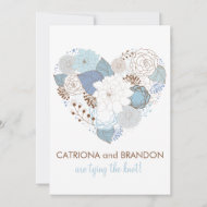 Blue Floral Heart Winter Wedding Invitation