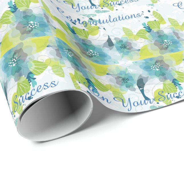 Blue Floral Herzlichen Glückwunsch Geschenk Wrap Geschenkpapier (Rolleneckpunkt)