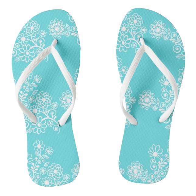 Blue Floral Hochzeitsempfang Flip Flops (Fußbett)