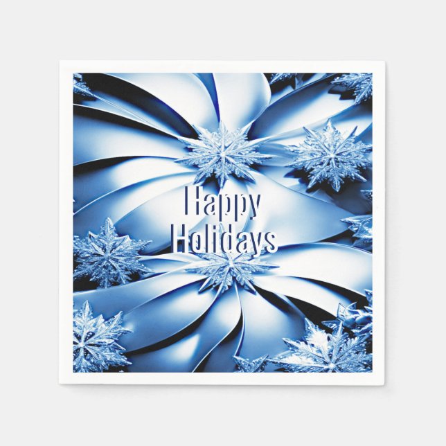 Blue Floral Holiday Christmas Paper Napkin Serviette (Vorderseite)