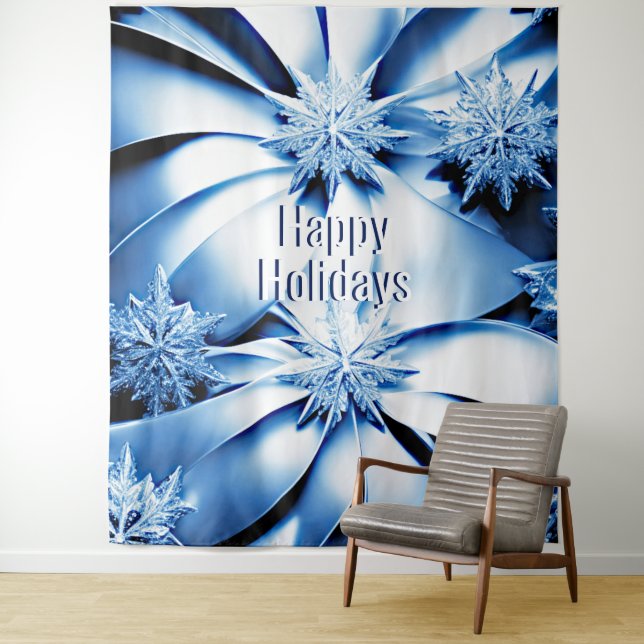 Blue Floral Holiday Weihnachten Hintergrund Wandteppich (Beispiel)