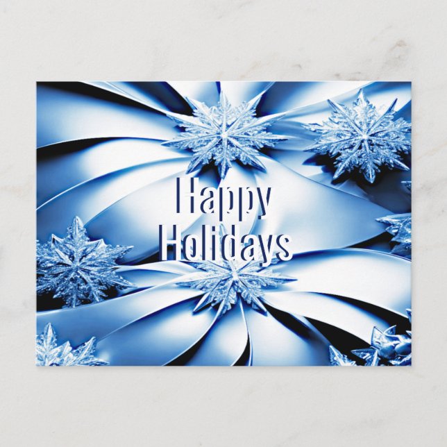 Blue Floral Holiday Weihnachten Postkarte (Vorderseite)