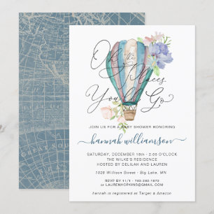 Blue Floral Hot Air Ballon Baby Dusche Einladung