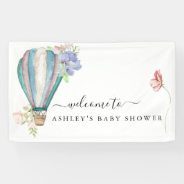 Blue Floral Hot Air Ballon Babydusche Banner