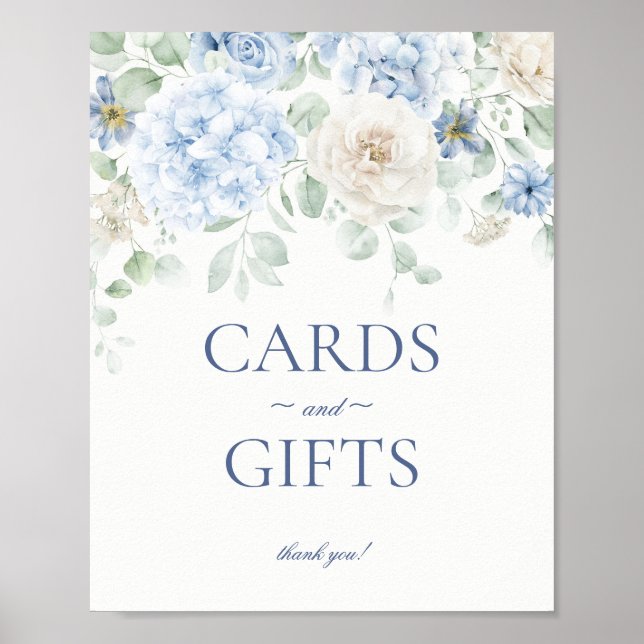 Blue Floral Hydrangea Botanical Cards & Gifts Zeic Poster (Vorne)