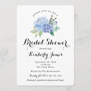 Blue Floral Hydrangea Bridal Dusche Einladung