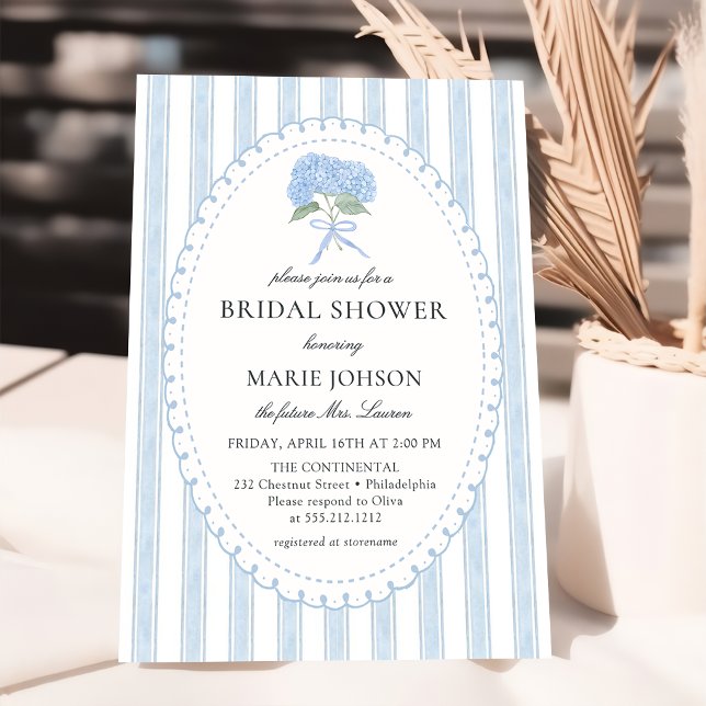 Blue Floral Hydrangea Bridal Shower Invitation (Créateur téléchargé)