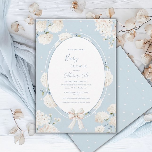 Blue Floral Hydrangea Elegant Baby Shower Einladung (Von Creator hochgeladen)