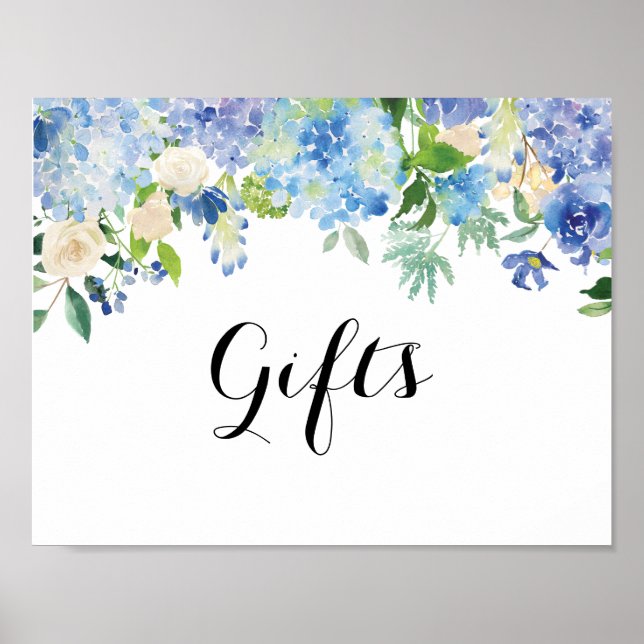 Blue Floral Hydrangea Geschenkgutschein Poster (Vorne)