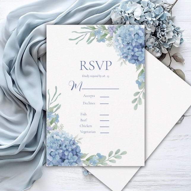 Blue Floral Hydrangea RSVP Card Karte (Von Creator hochgeladen)