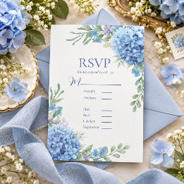 Blue Floral Hydrangea RSVP Card Karte