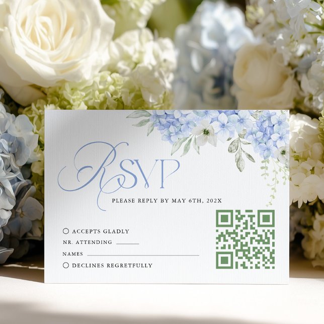 Blue Floral Hydrangea Wedding RSVP Card Karte (Von Creator hochgeladen)