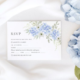 Blue Floral Hydrangea Wedding RSVP Card Karte