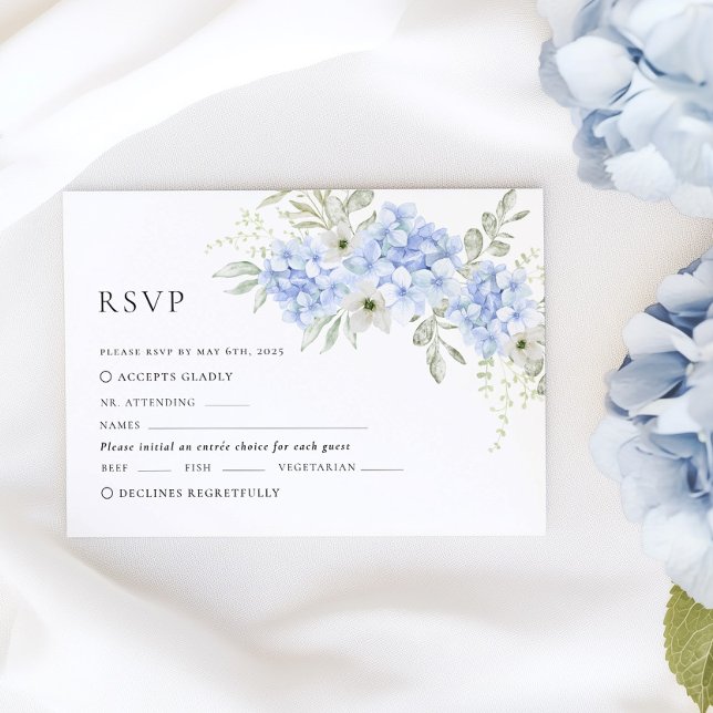 Blue Floral Hydrangea Wedding RSVP Card Karte (Von Creator hochgeladen)