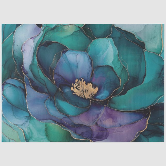 Blue Floral in Alcohol Ink Serie Design #19 Seidenpapier (Vorderseite)