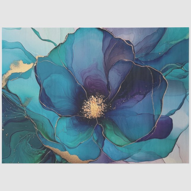 Blue Floral in Alcohol Ink Series Design #26 Seidenpapier (Vorderseite)