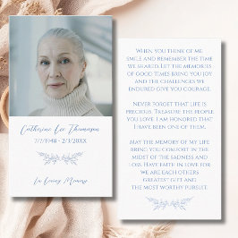 Blue Floral In Loving Memory Photo Prayer Card Visitenkarte