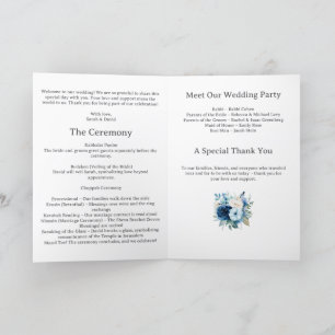 Blue Floral jüdisches Hochzeitsprogramm Programm