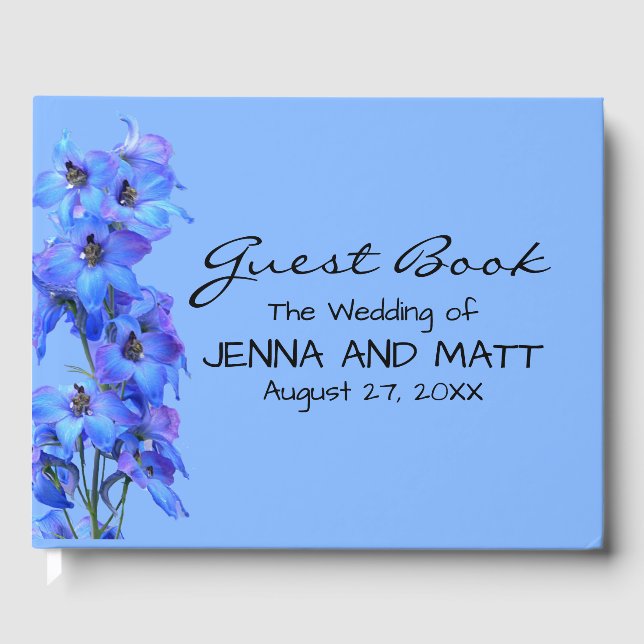 Blue Floral Larkspur Boho Moderne Hochzeit Gästebuch (Vorderseite)