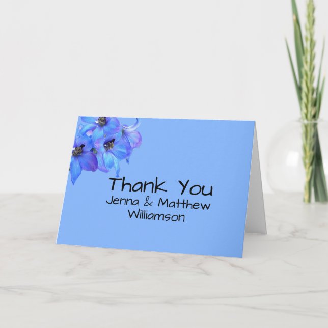 Blue Floral Larkspur Personalisiert Dankeschön Hin Dankeskarte (Vorderseite)