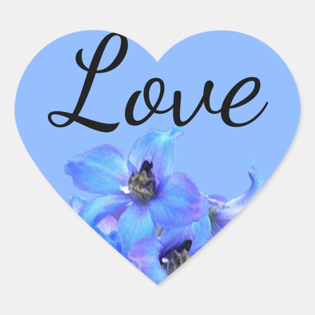 Blue Floral Larkspur Summer Wedding Liebe Herz-Aufkleber (Vorderseite)