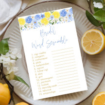 Blue Floral Lemon Bridal Word Scramble Game
