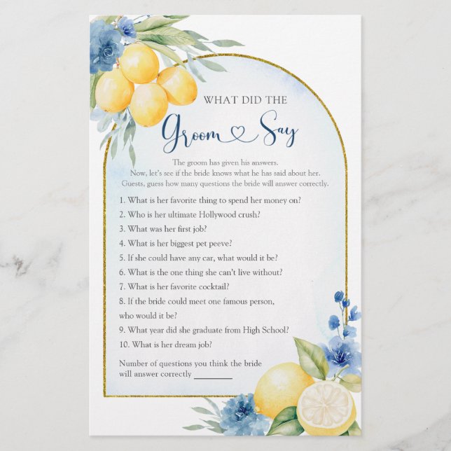 Blue Floral Lemon Hauptpresse, was Groom sagt (Vorderseite)