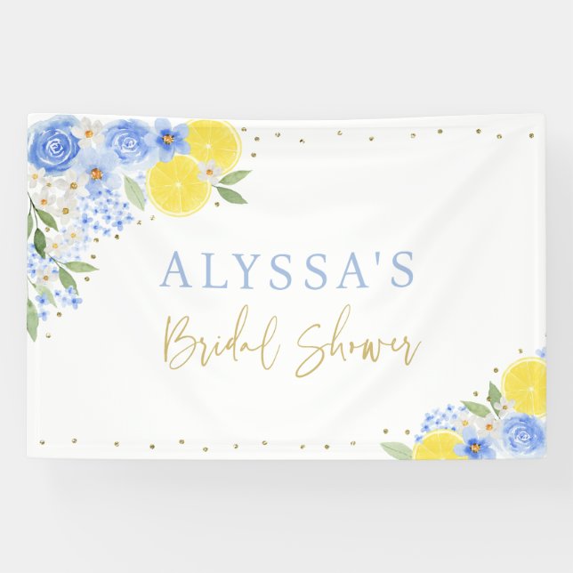 Blue Floral Lemon Main Squeeze Brautparty Banner (Horizontal)